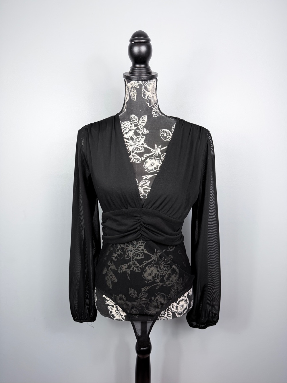 NWT Stella Luce black long sleeve stretchy mesh fitted bodysuit size large